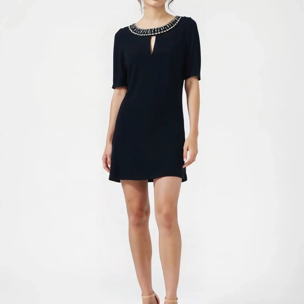 Vince Camuto Black Shift Dress with Beaded Neckline
